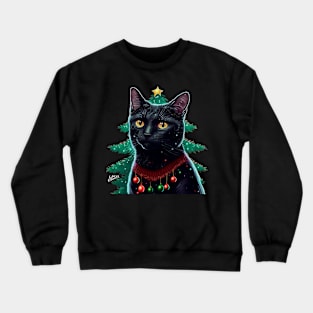 Meowy Christmas Black Cat Crewneck Sweatshirt